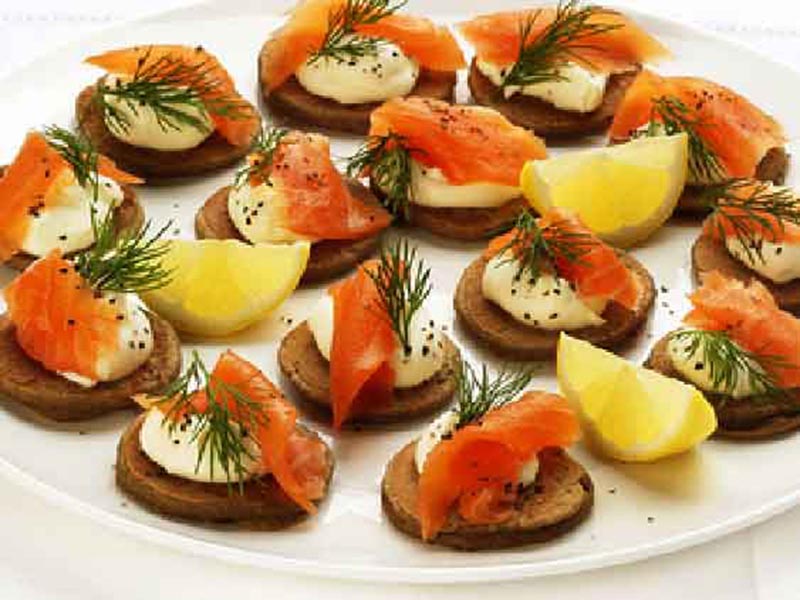Potato galettes with smoked salmon and dill creme fraiche