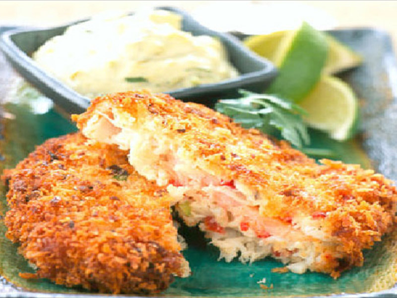 Salmon-stuffed crab cakes 